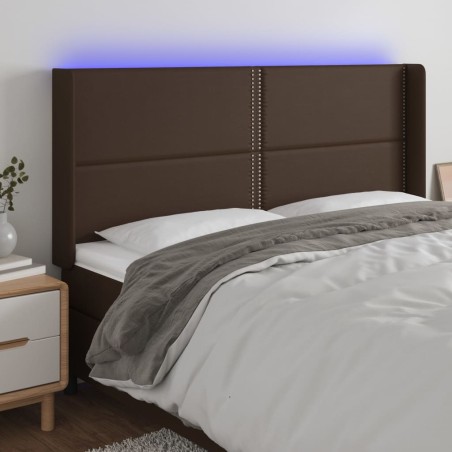 vidaXL Cabecero con LED cuero sintético marrón 183x16x118/128 cm