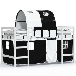 vidaXL Cama alta niños con túnel madera pino blanco negro 80x200 cm