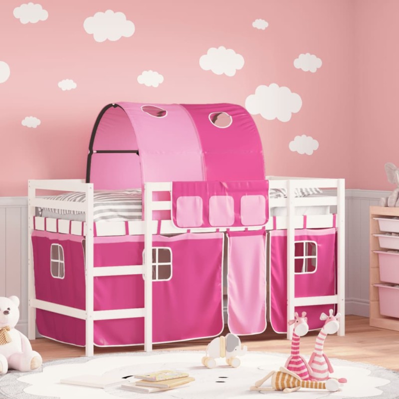 vidaXL Cama alta para niños con túnel madera pino rosa 80x200 cm vidaXL Cama alta para niños con túnel madera pino rosa 80x200 cm