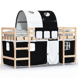 vidaXL Cama alta niños con túnel madera pino blanco negro 90x200 cm