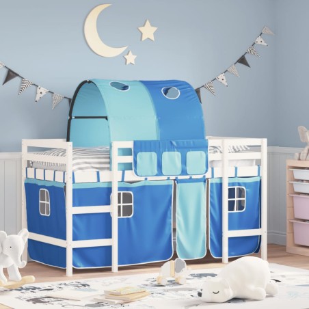 vidaXL Cama alta para niños con túnel madera pino azul 90x190 cm