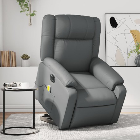 vidaXL Sillón reclinable elevable eléctrico de cuero sintético gris
