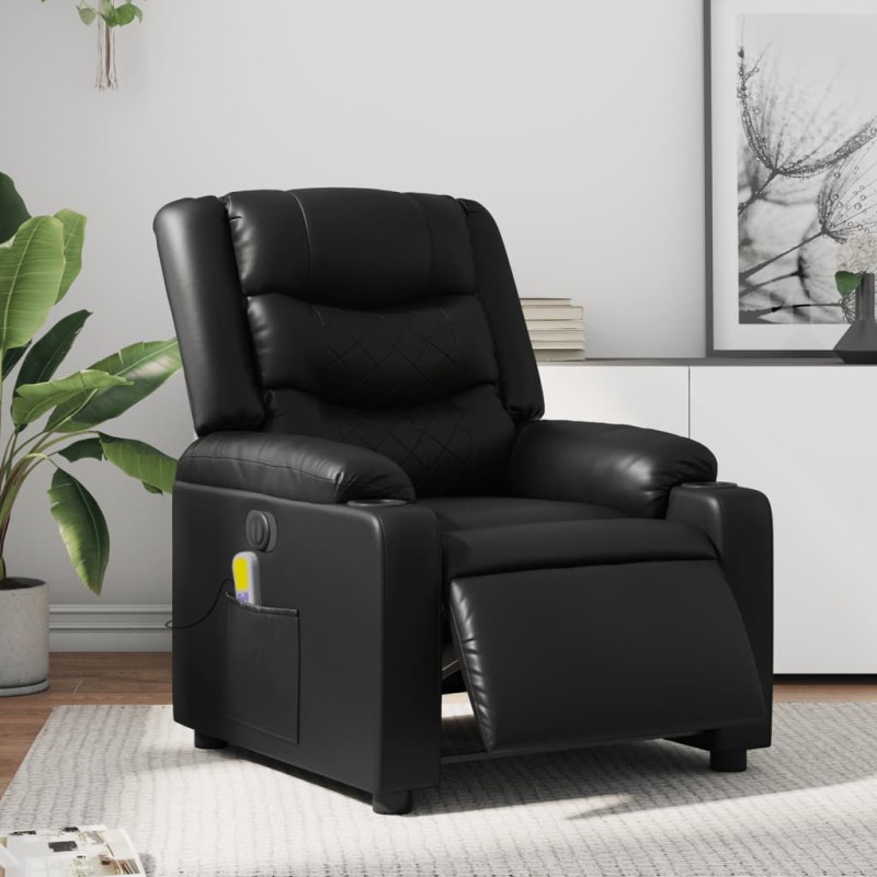 vidaXL Sillón de masaje reclinable eléctrico cuero sintético negro vidaXL Sillón de masaje reclinable eléctrico cuero sintético negro