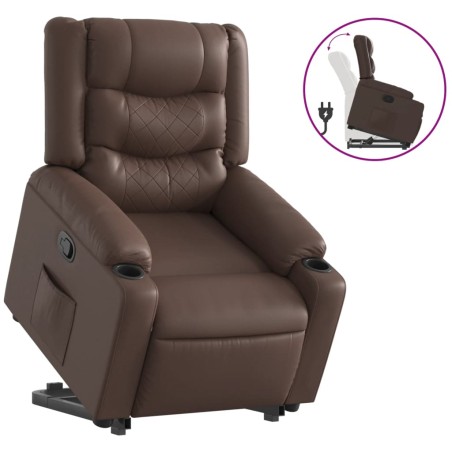 vidaXL Sillón reclinable elevable cuero sintético marrón