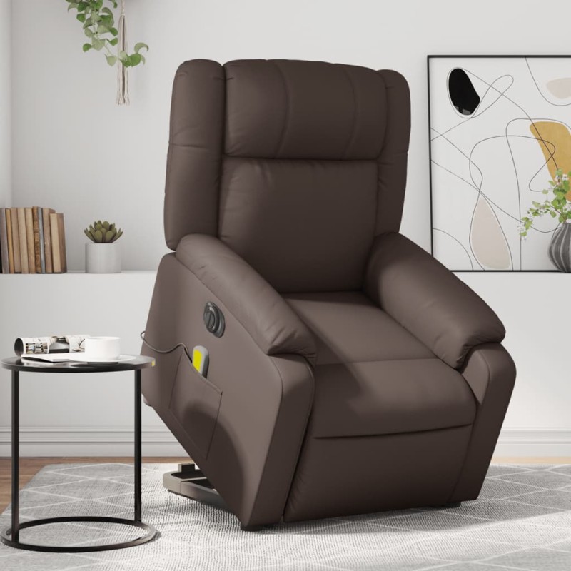 vidaXL Sillón de masaje elevable eléctrico cuero sintético marrón vidaXL Sillón de masaje elevable eléctrico cuero sintético marrón
