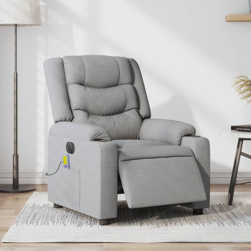 vidaXL Sillón reclinable de masaje eléctrico tela gris claro vidaXL Sillón reclinable de masaje eléctrico tela gris claro