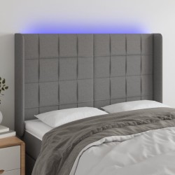 vidaXL Cabecero con LED de tela gris oscuro 147x16x118/128 cm