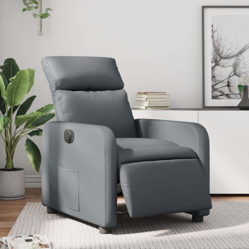 vidaXL Sillón reclinable eléctrico de cuero sintético gris vidaXL Sillón reclinable eléctrico de cuero sintético gris