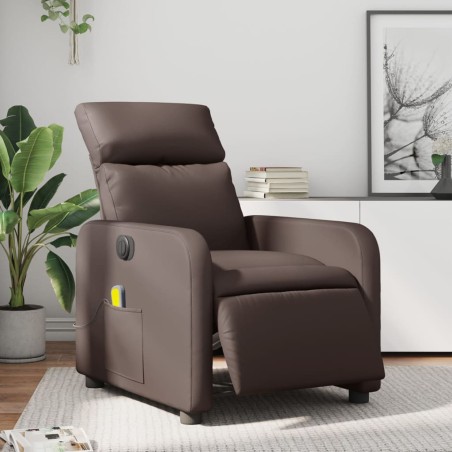 vidaXL Sillón de masaje reclinable eléctrico cuero sintético marrón