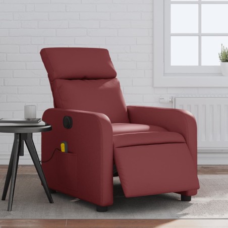 vidaXL Sillón de masaje reclinable de cuero artificial rojo tinto