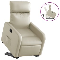 vidaXL Sillón reclinable elevable cuero artificial color crema