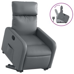 vidaXL Sillón reclinable elevable cuero artificial gris