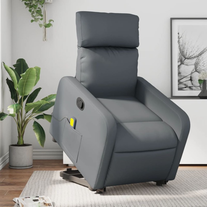 vidaXL Sillón reclinable de masaje de pie cuero artificial gris vidaXL Sillón reclinable de masaje de pie cuero artificial gris