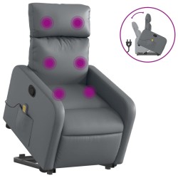 vidaXL Sillón reclinable de masaje de pie cuero artificial gris
