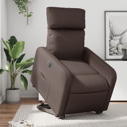vidaXL Sillón reclinable elevable eléctrico de cuero sintético marrón
