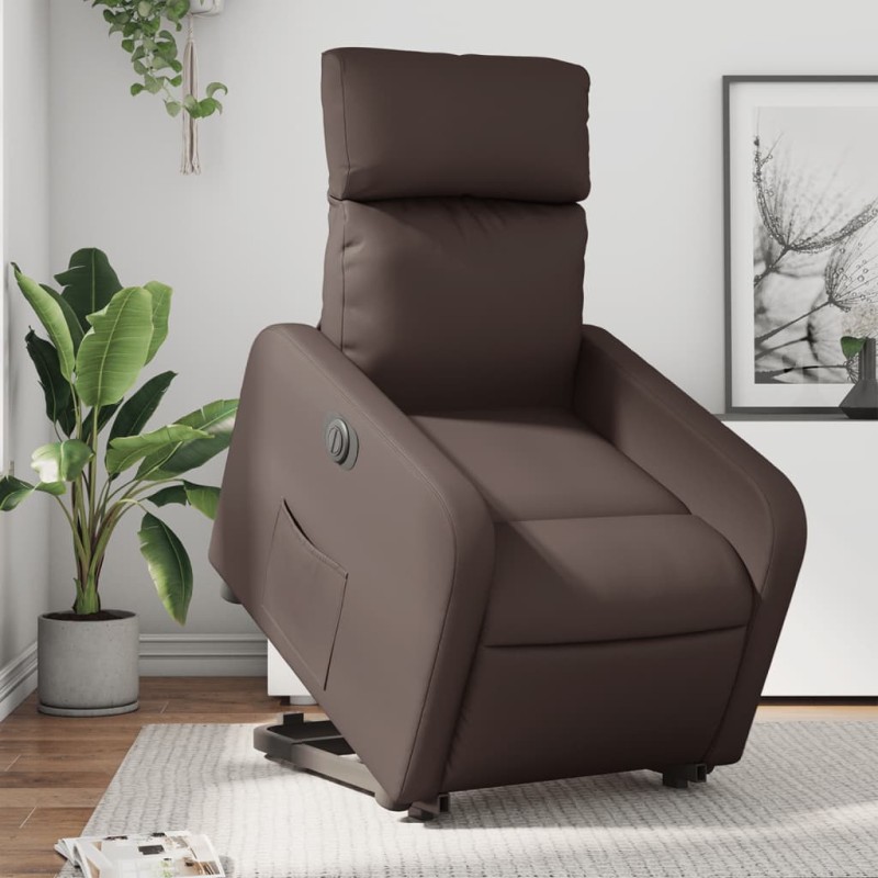 vidaXL Sillón reclinable elevable eléctrico de cuero sintético marrón vidaXL Sillón reclinable elevable eléctrico de cuero sintético marrón