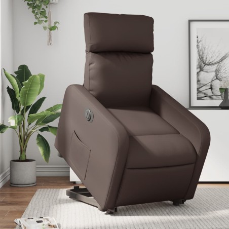 vidaXL Sillón reclinable elevable eléctrico de cuero sintético marrón