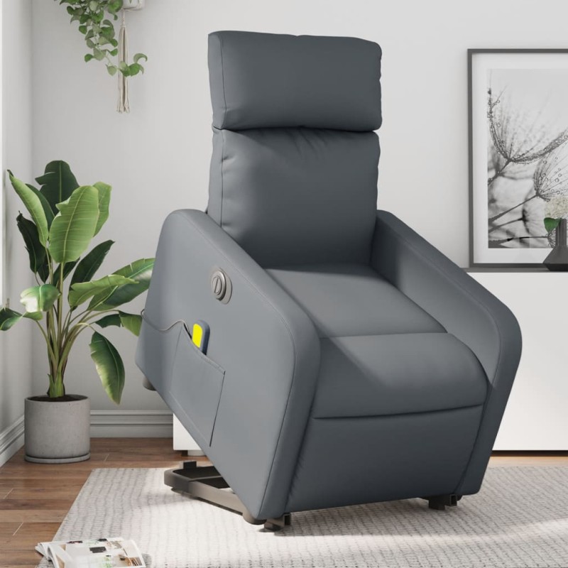 vidaXL Sillón de masaje elevable eléctrico cuero sintético gris vidaXL Sillón de masaje elevable eléctrico cuero sintético gris