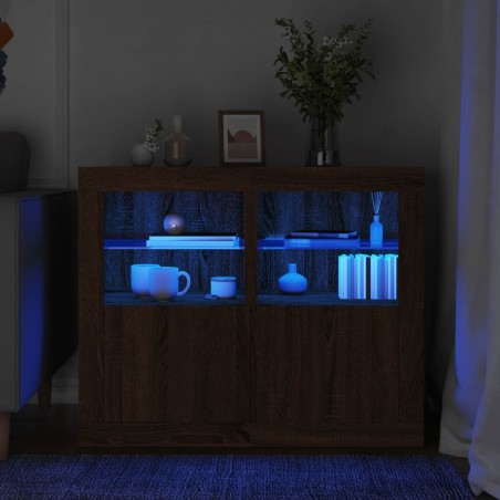 vidaXL Mesitas de noche luces LED 2 uds madera ingeniería roble marrón