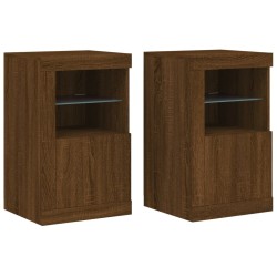 vidaXL Mesitas de noche luces LED 2 uds madera ingeniería roble marrón