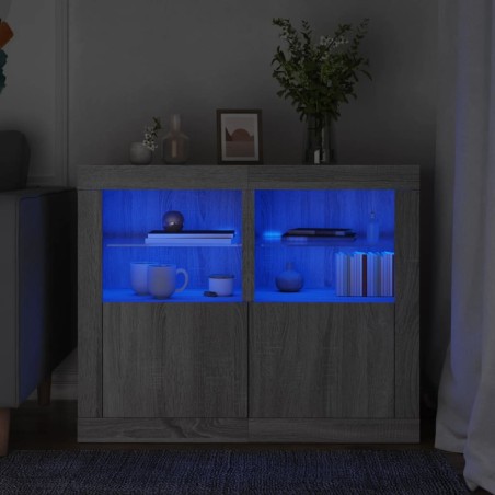 vidaXL Mesitas de noche luces LED 2 uds madera ingeniería gris Sonoma