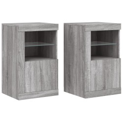 vidaXL Mesitas de noche luces LED 2 uds madera ingeniería gris Sonoma