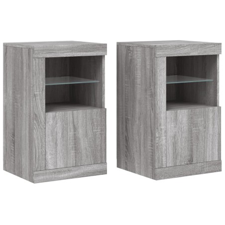 vidaXL Mesitas de noche luces LED 2 uds madera ingeniería gris Sonoma