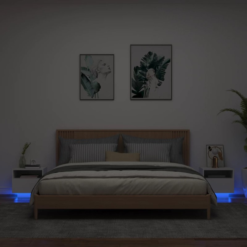 vidaXL Mesitas de noche con luces LED 2 unidades blanco 40x39x37 cm vidaXL Mesitas de noche con luces LED 2 unidades blanco 40x39x37 cm