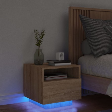 vidaXL Mesita de noche con luces LED roble Sonoma 40x39x37 cm