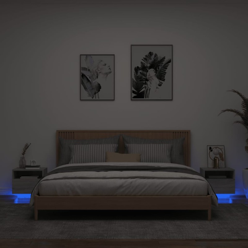 vidaXL Mesitas de noche con luces LED 2 uds gris Sonoma 40x39x37 cm vidaXL Mesitas de noche con luces LED 2 uds gris Sonoma 40x39x37 cm