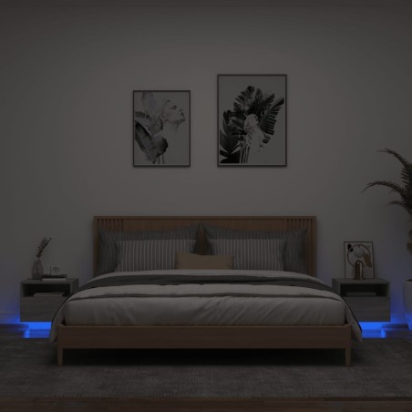 vidaXL Mesitas de noche con luces LED 2 uds gris Sonoma 40x39x37 cm