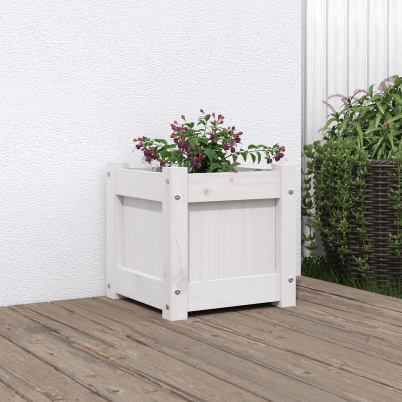 vidaXL Jardinera de madera maciza de pino blanca 31x31x31 cm vidaXL Jardinera de madera maciza de pino blanca 31x31x31 cm