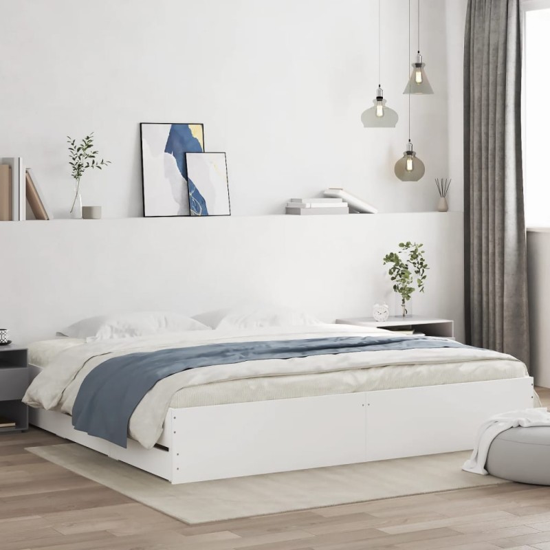 vidaXL Estructura cama con cajones madera ingeniería blanca 200x200 cm vidaXL Estructura cama con cajones madera ingeniería blanca 200x200 cm