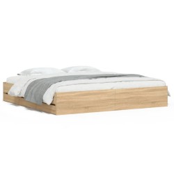 vidaXL Cama con cajones madera ingeniería roble Sonoma 200x200 cm