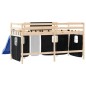 vidaXL Cama alta niños con cortinas madera pino blanco negro 90x190 cm vidaXL Cama alta niños con cortinas madera pino blanco negro 90x190 cm