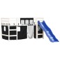 vidaXL Cama alta niños con cortinas madera pino blanco negro 80x200 cm vidaXL Cama alta niños con cortinas madera pino blanco negro 80x200 cm