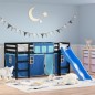 vidaXL Cama alta para niños con cortinas madera pino azul 90x200 cm vidaXL Cama alta para niños con cortinas madera pino azul 90x200 cm
