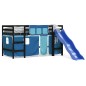 vidaXL Cama alta para niños con cortinas madera pino azul 90x200 cm vidaXL Cama alta para niños con cortinas madera pino azul 90x200 cm