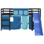 vidaXL Cama alta para niños con cortinas madera pino azul 90x200 cm vidaXL Cama alta para niños con cortinas madera pino azul 90x200 cm