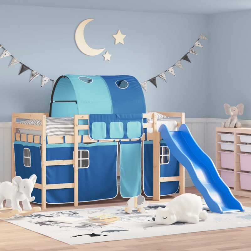 vidaXL Cama alta para niños con túnel madera pino azul 90x200 cm vidaXL Cama alta para niños con túnel madera pino azul 90x200 cm