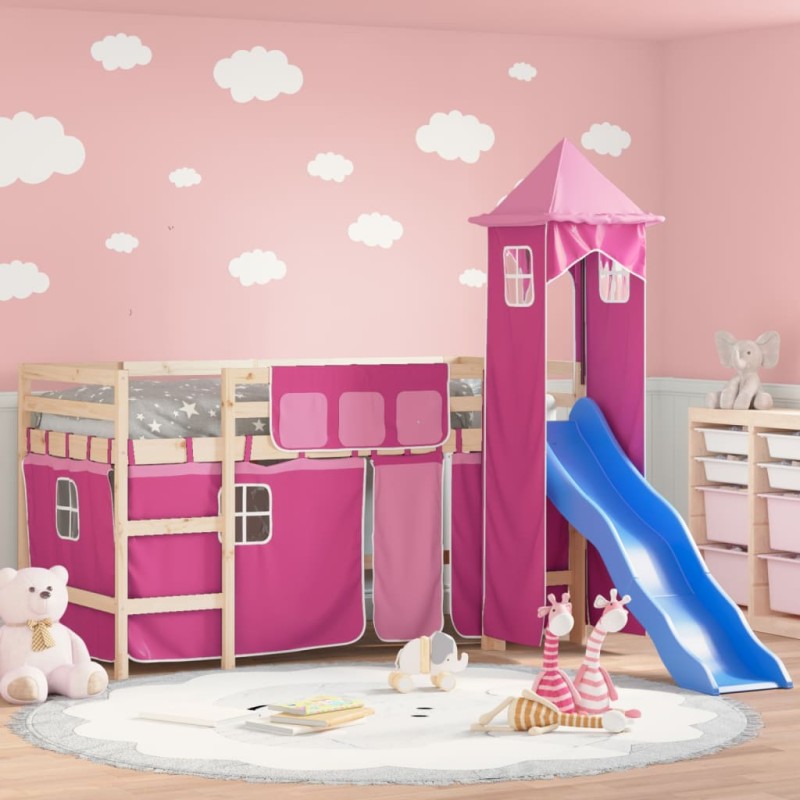 vidaXL Cama alta para niños con torre madera pino rosa 80x200 cm vidaXL Cama alta para niños con torre madera pino rosa 80x200 cm