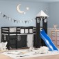 vidaXL Cama alta niños con torre madera pino blanco negro 90x200 cm vidaXL Cama alta niños con torre madera pino blanco negro 90x200 cm