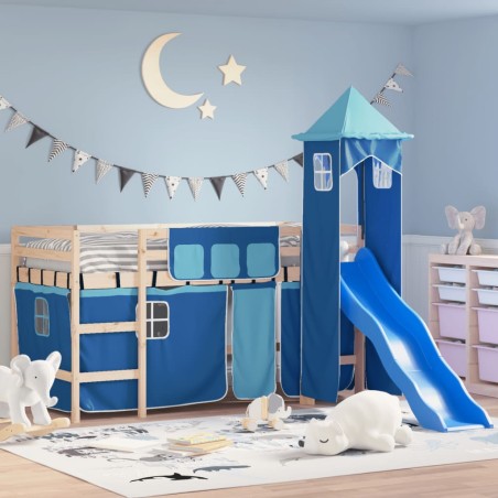 vidaXL Cama alta para niños con torre madera pino azul 90x200 cm