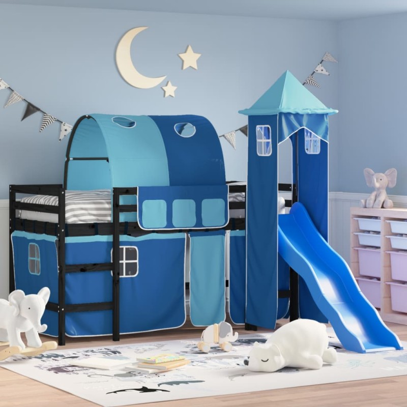 vidaXL Cama alta para niños con torre madera pino azul 90x190 cm vidaXL Cama alta para niños con torre madera pino azul 90x190 cm