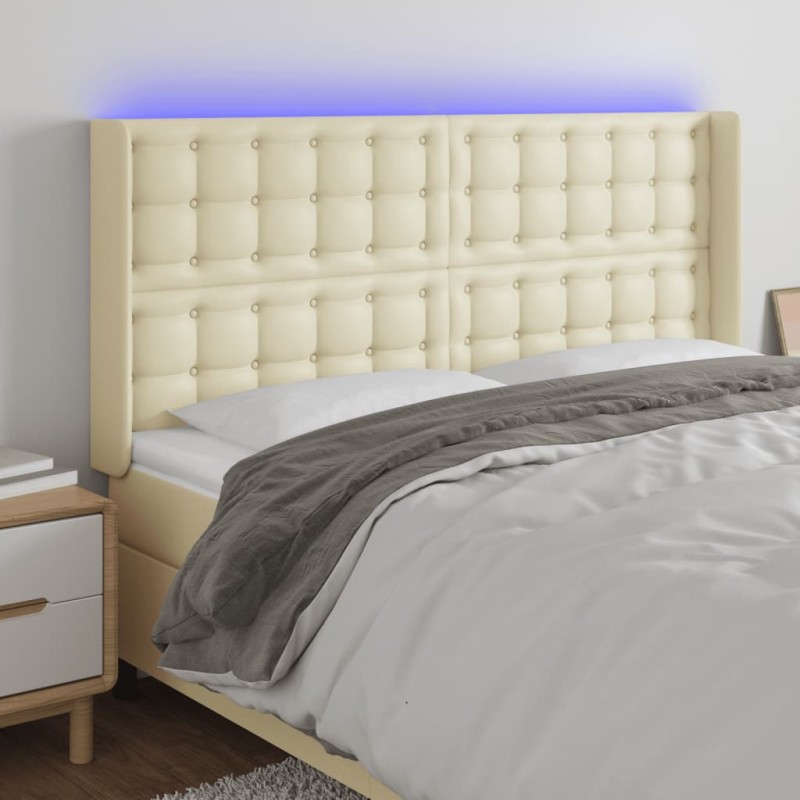 vidaXL Cabecero con LED cuero sintético color crema 147x16x118/128 cm vidaXL Cabecero con LED cuero sintético color crema 147x16x118/128 cm