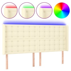 vidaXL Cabecero con LED cuero sintético color crema 147x16x118/128 cm