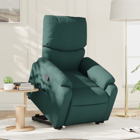 vidaXL Sillón reclinable elevable tela verde oscuro