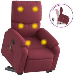 vidaXL Sillón reclinable de masaje elevable tela rojo tinto