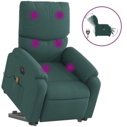 vidaXL Sillón masaje eléctrico reclinable elevable tela verde oscuro