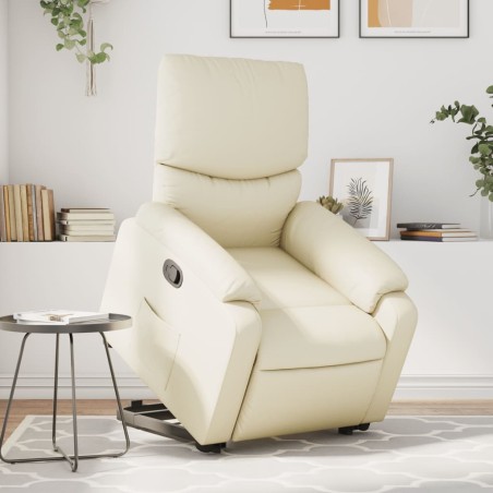 vidaXL Sillón reclinable elevable cuero artificial color crema